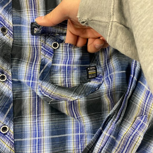 Burnside Shirt Men Medium M Blue Black Purple Plaid Button Up Casual Logo Surfer - Picture 6 of 10